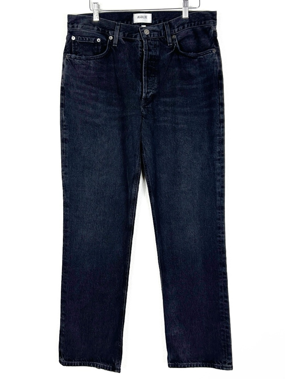 AGOLDE Lana organic cotton dark gray black straight leg distressed jeans size 30